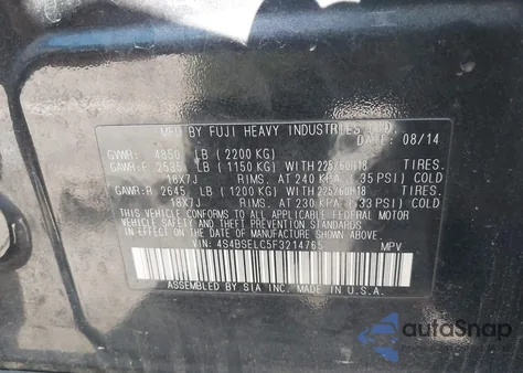 2015 Subaru Outback z USA, uszkodzony, nr VIN 4S4BSELC5V3214765